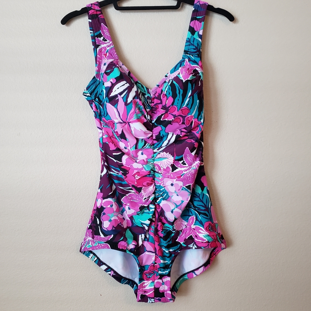 Maxine of Hollywood Floral One Piece Swimsuit Size 10